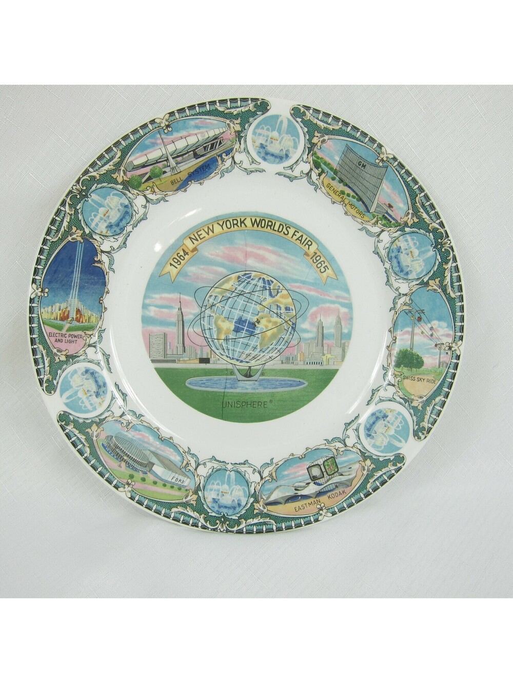 Vintage 1964-1965 New York Worlds Fair Souvenir Plate Unisphere Sky Ride GM Ford